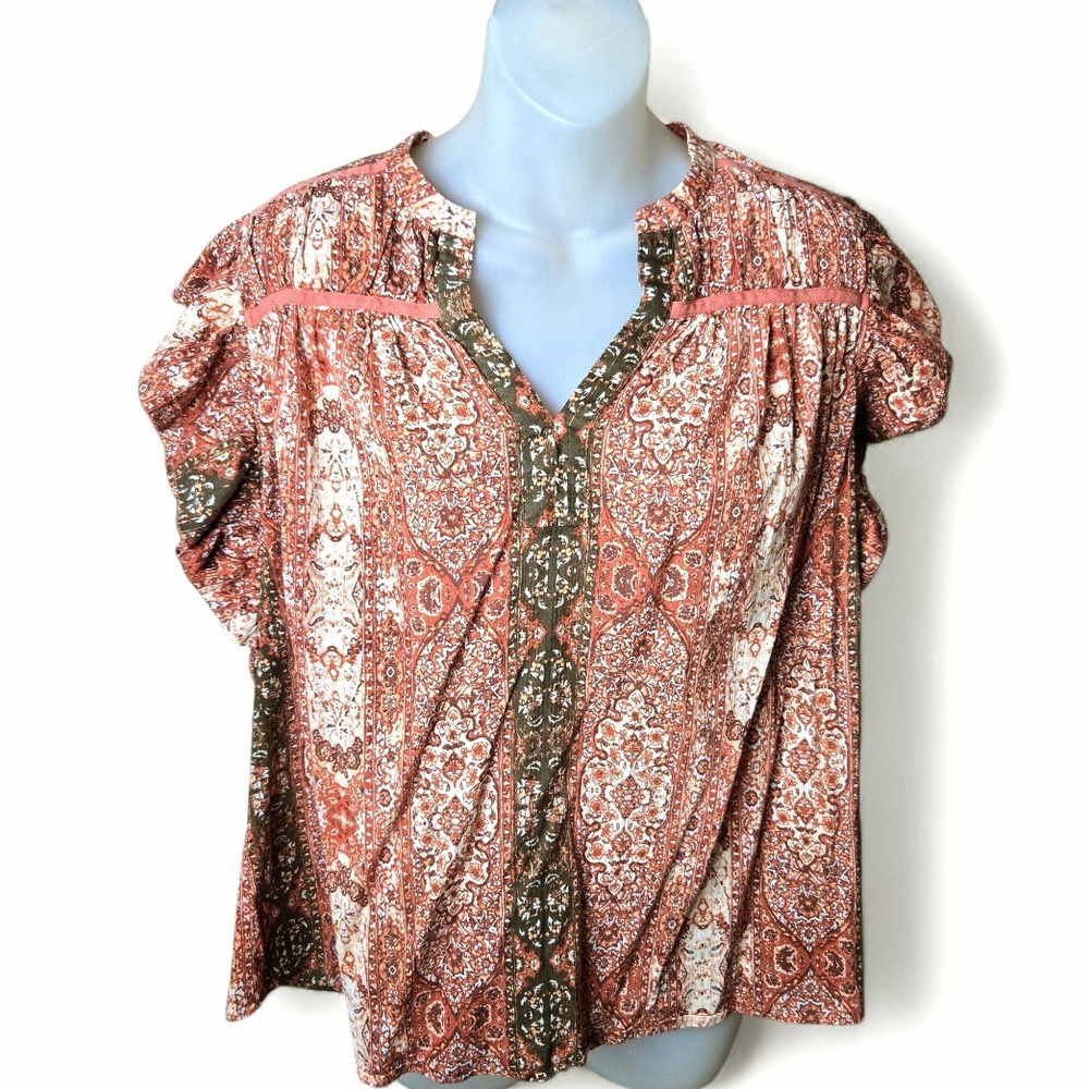 Good Hart Womens‎ Boho Medallion Print Top Size Large Metallic Festival Indie